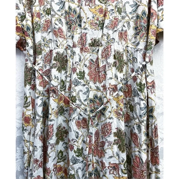 Mango Womens NWT Floral Print V-Neck Buttoned Linen-Blend Midi Dress Size 18 New - Picture 7 of 12